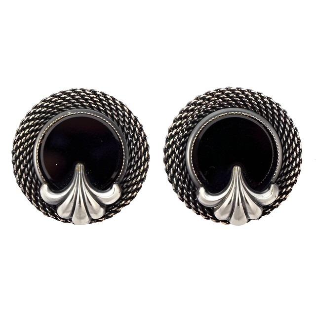 Ermani Bulatti Silver Tone Mesh and Black Glass Clip On Earrings | Arabella  Bianco