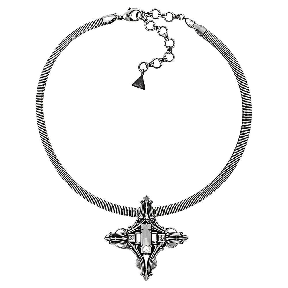 Ermani Bulatti Crystal Cross Pendant Omega Chain circa 1980s