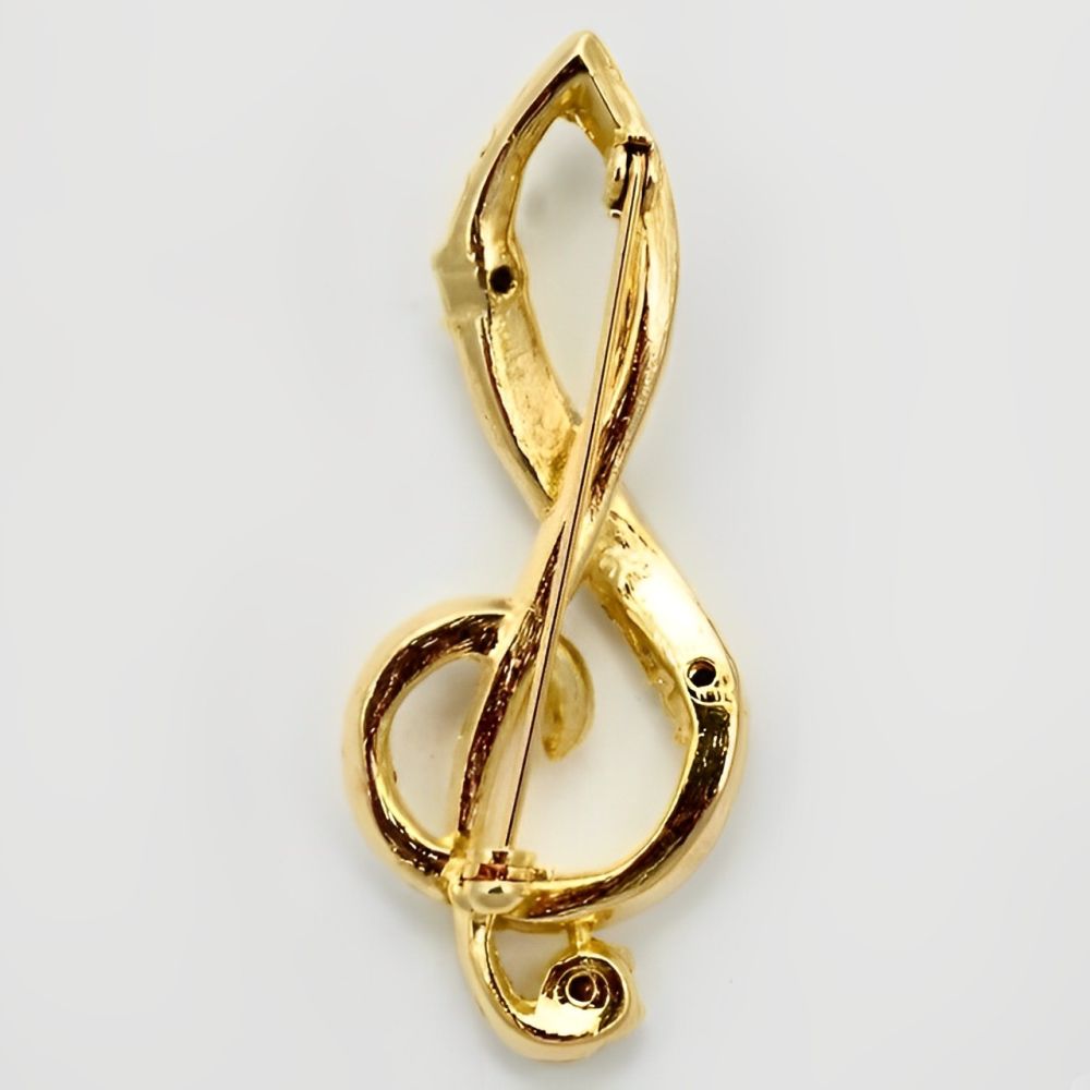 Gold Plated Treble Clef Brooch with Clear Crystals circa 1980s ...