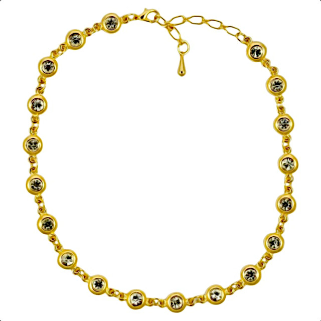Gold Plated Clear Crystal Chain Link Necklace circa 1980s
