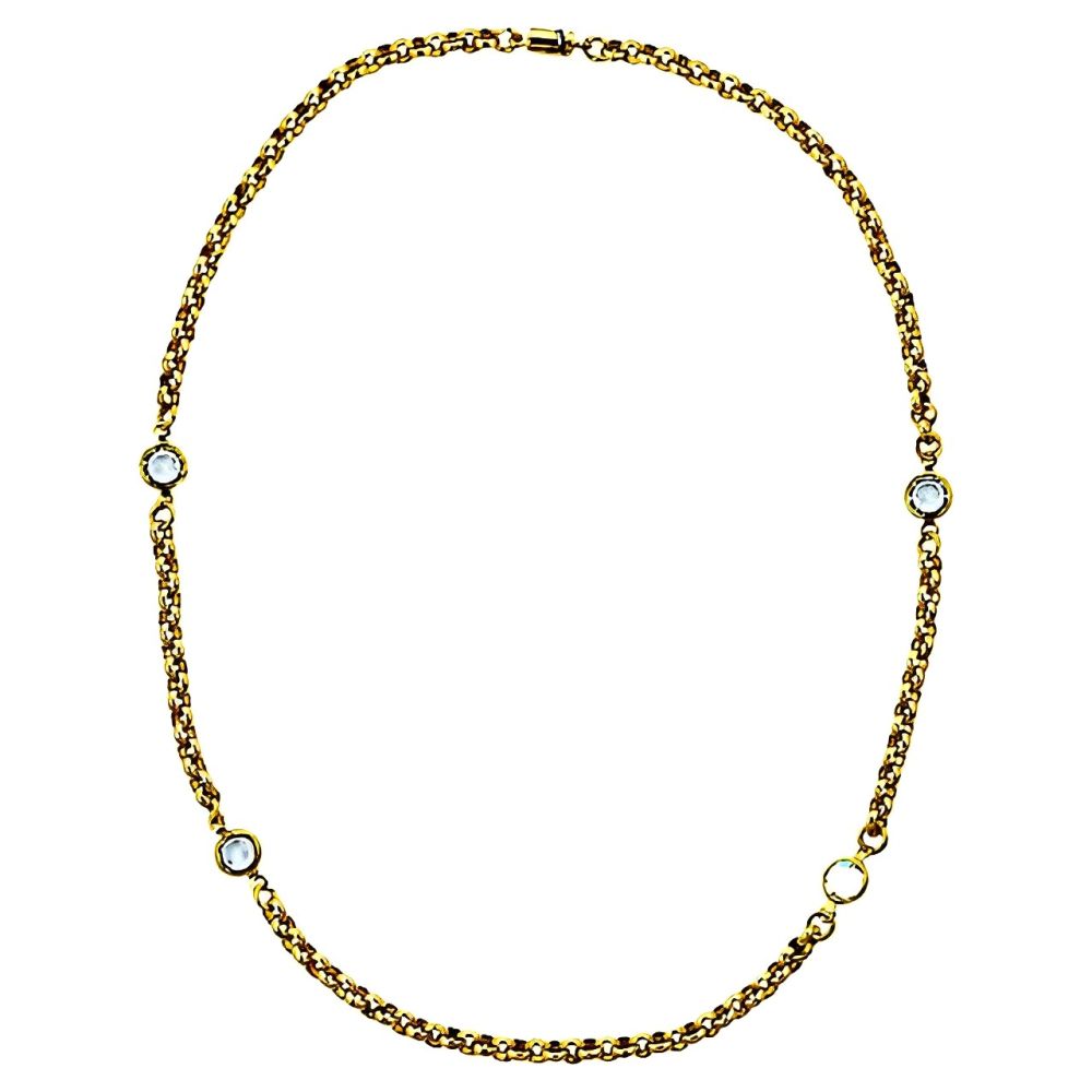 Gold Plated Chain Necklace with Bezel Set Crystals circa 1980s