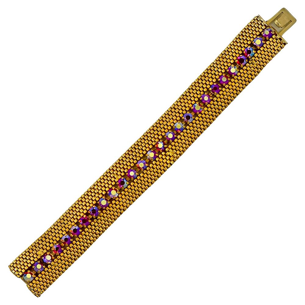 Gold Plated Mesh and Aurora Borealis Bracelet circa 1960s