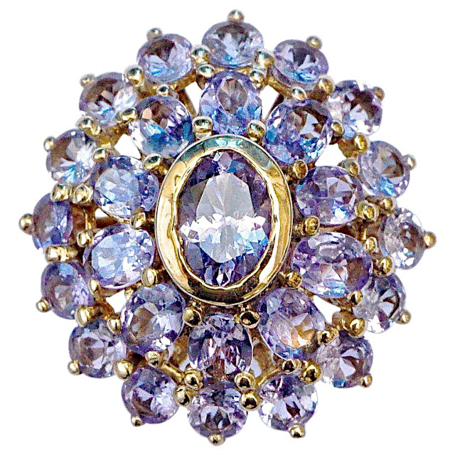 Gold Plated and Silver Faux Tanzanite Dress Ring circa 1990s