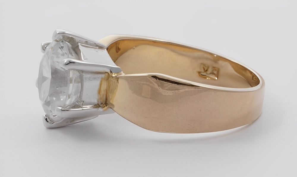 JA Gold Tone Silver Tone Diamante Solitaire Ring 1980s | Arabella Bianco