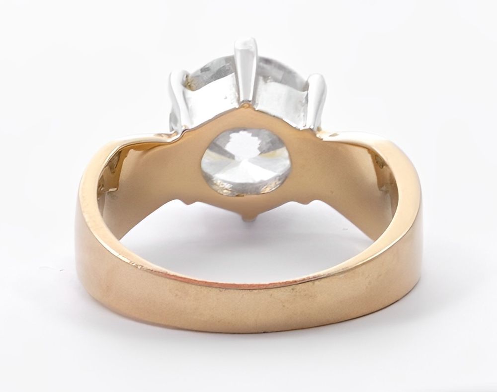 JA Gold Tone Silver Tone Diamante Solitaire Ring 1980s | Arabella Bianco