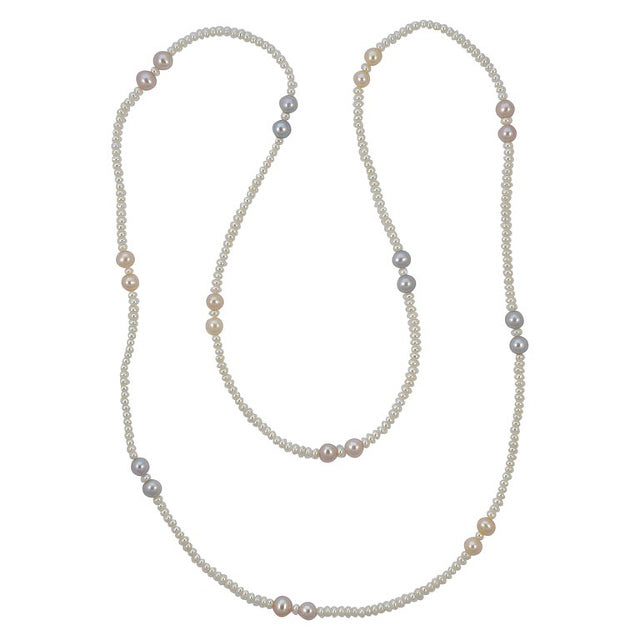 Honora Grey Peach Pink and White Cultured Pearl Necklace 1990s