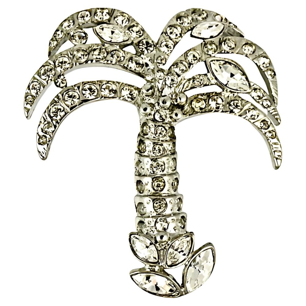 Kenneth Jay Lane Rhinestone Palm Tree Brooch circa 1980s Arabella Bianco