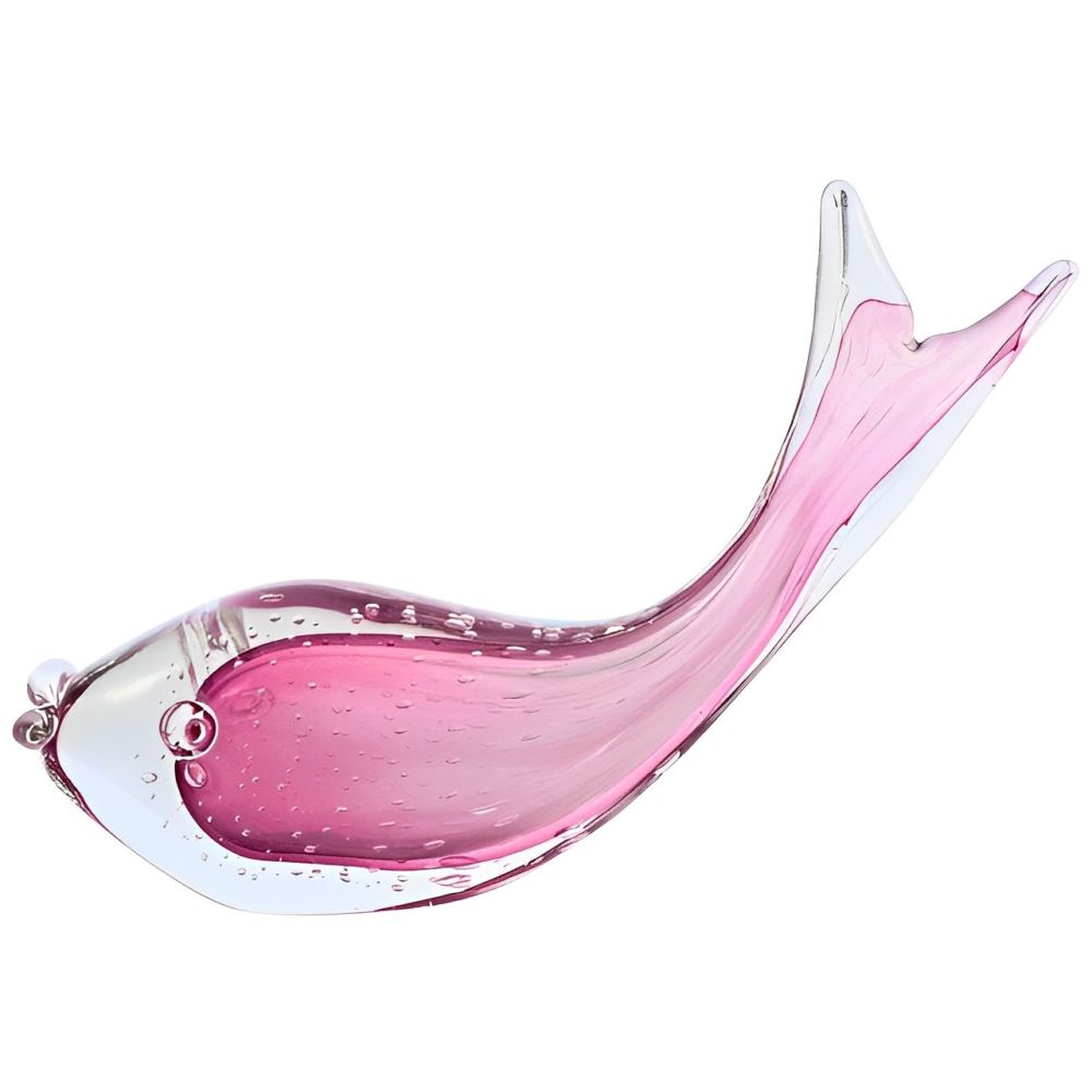 Hand Made Magenta Pink and Clear Bubble Art Glass Fish 1960s