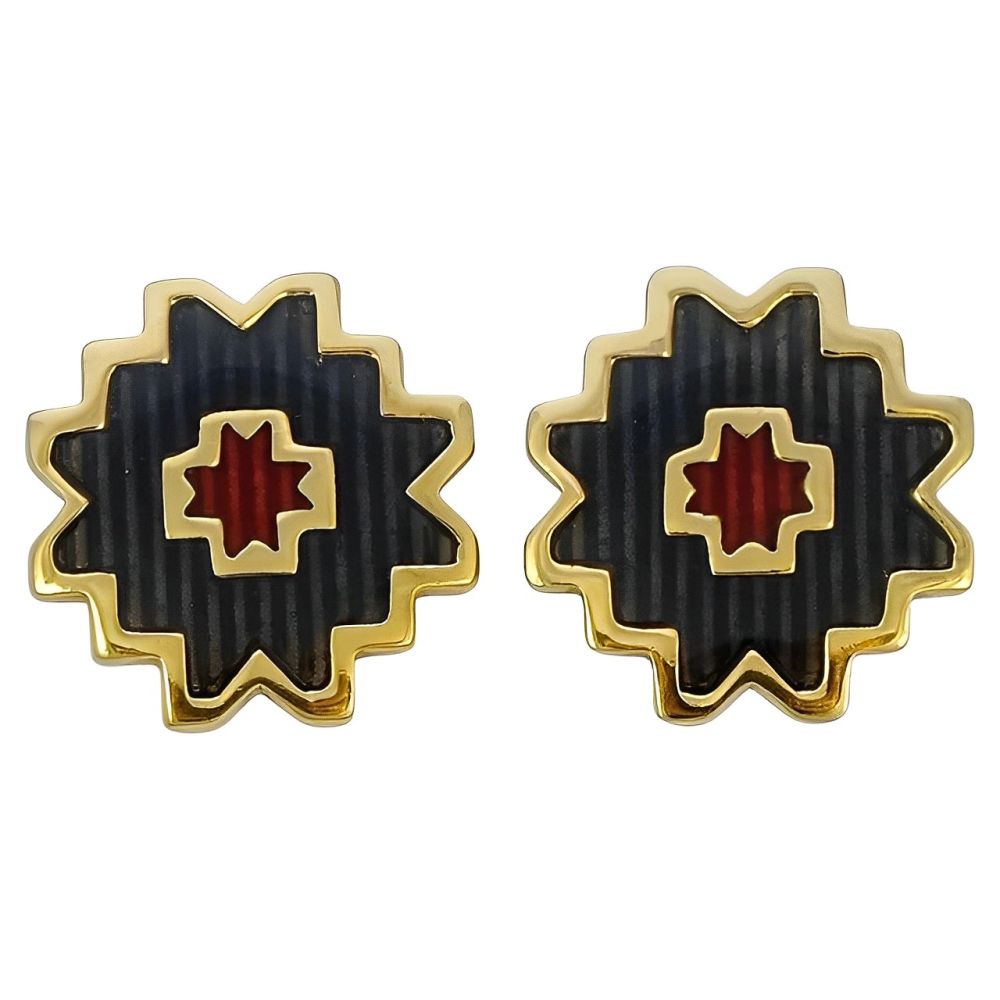 Liberty Signed Gold Plated Champlev Enamel Earrings circa 1970s