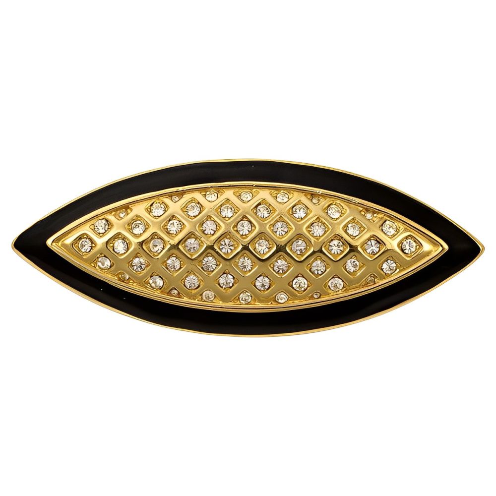 Monet Gold Tone Black Enamel Diamante Brooch circa 1980s Arabella Bianco