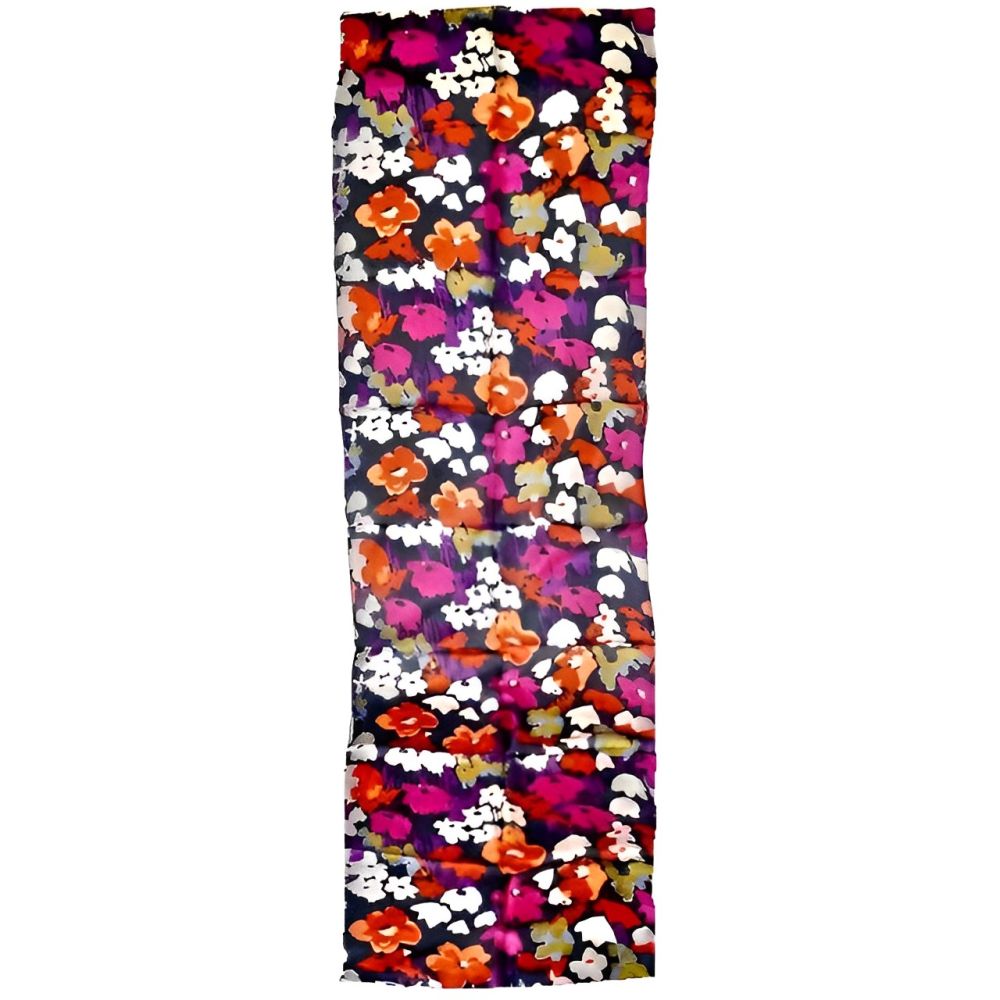 Long Silk Multi Colour Flower and Navy Blue Background Scarf