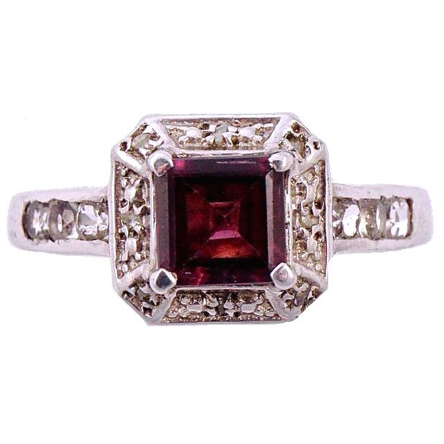 Sterling Silver Faux Garnet Ring with Diamantes circa 1990s