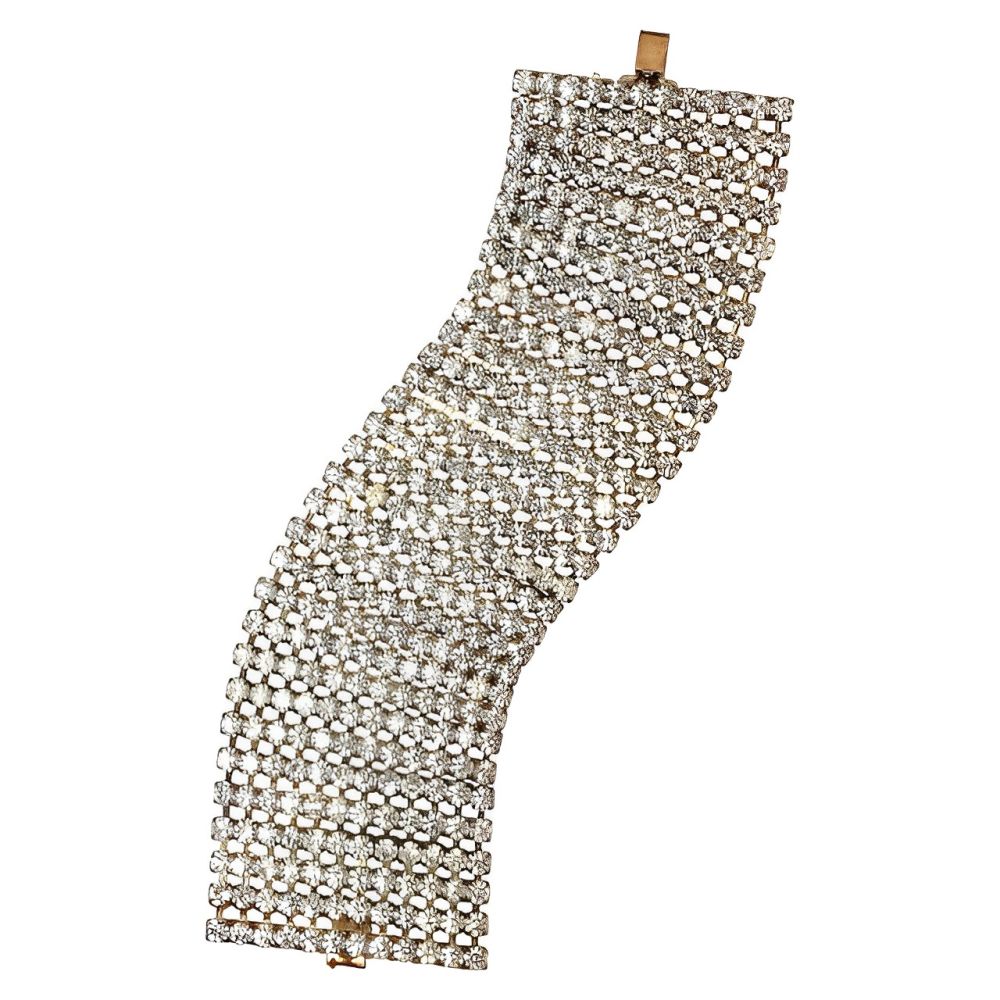 Wide Copper Tone and Rhinestone Statement Bracelet circa 1950s