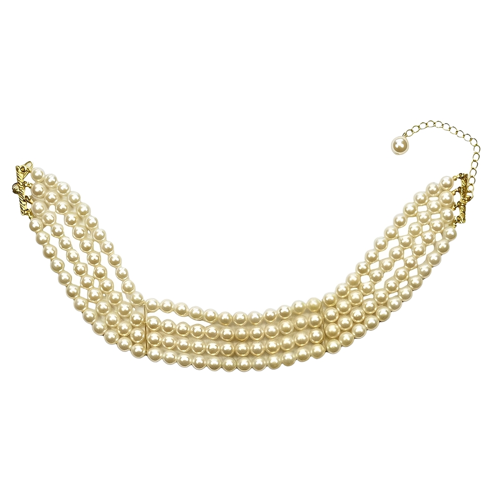 Four Strand Cream Faux Pearl Choker Necklace