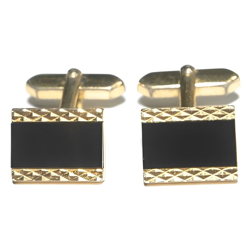 Gold Tone and Black Glass Cufflinks circa 1970s