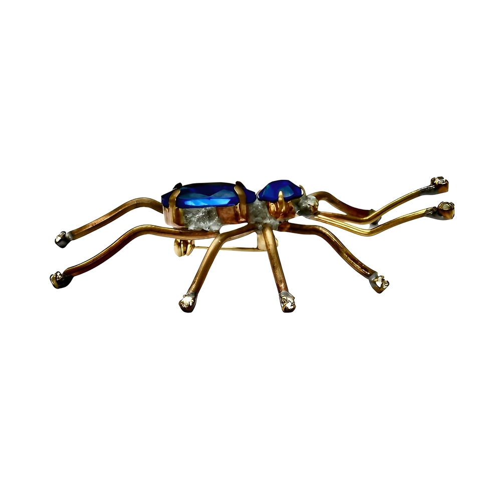 Blue and Clear Rhinestone Spider Brooch | Arabella Bianco