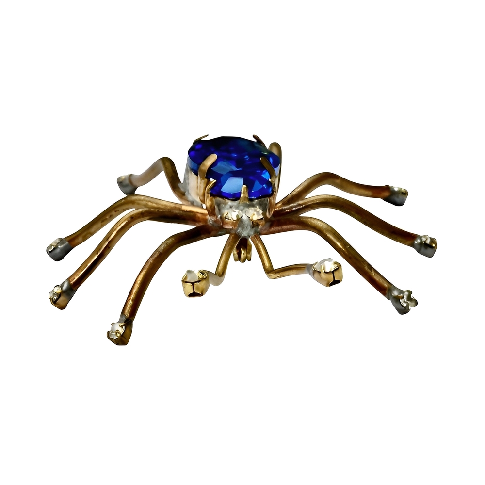 Blue and Clear Rhinestone Spider Brooch | Arabella Bianco