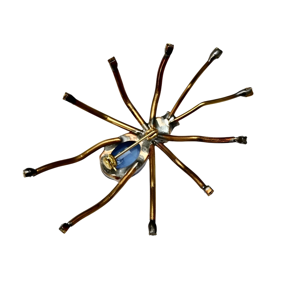 Blue and Clear Rhinestone Spider Brooch | Arabella Bianco