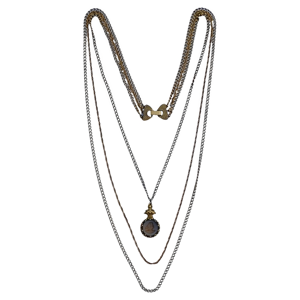 Goldette NY Three Strand Necklace Glass Cameo Pendant | Arabella 