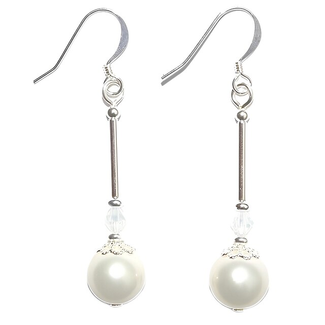 Silver Plated and Faux Pearl Filigree Drop Earrings