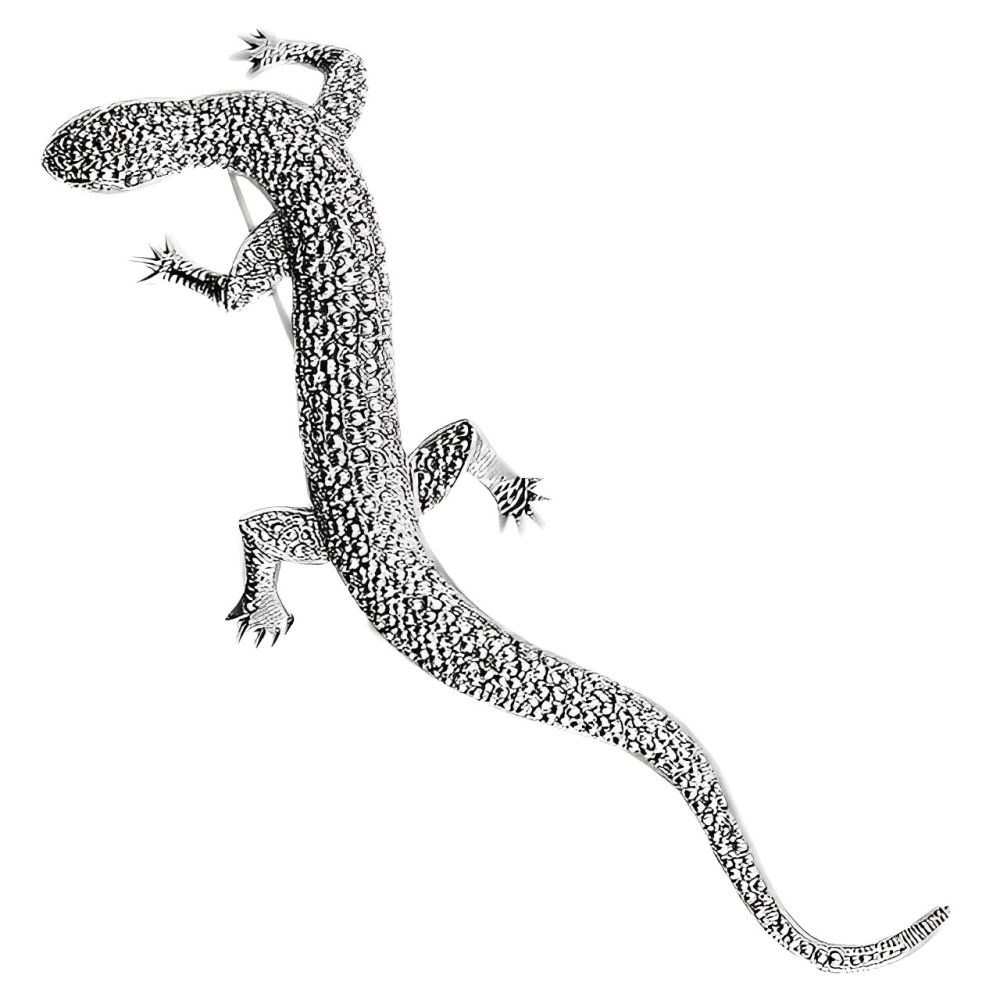 Silver Plated Faux Marcasite Lizard Statement Brooch