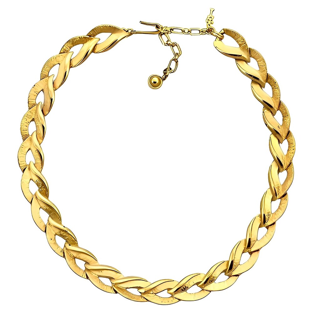 Trifari Brushed and Shiny Gold Plated Leaf Link Necklace