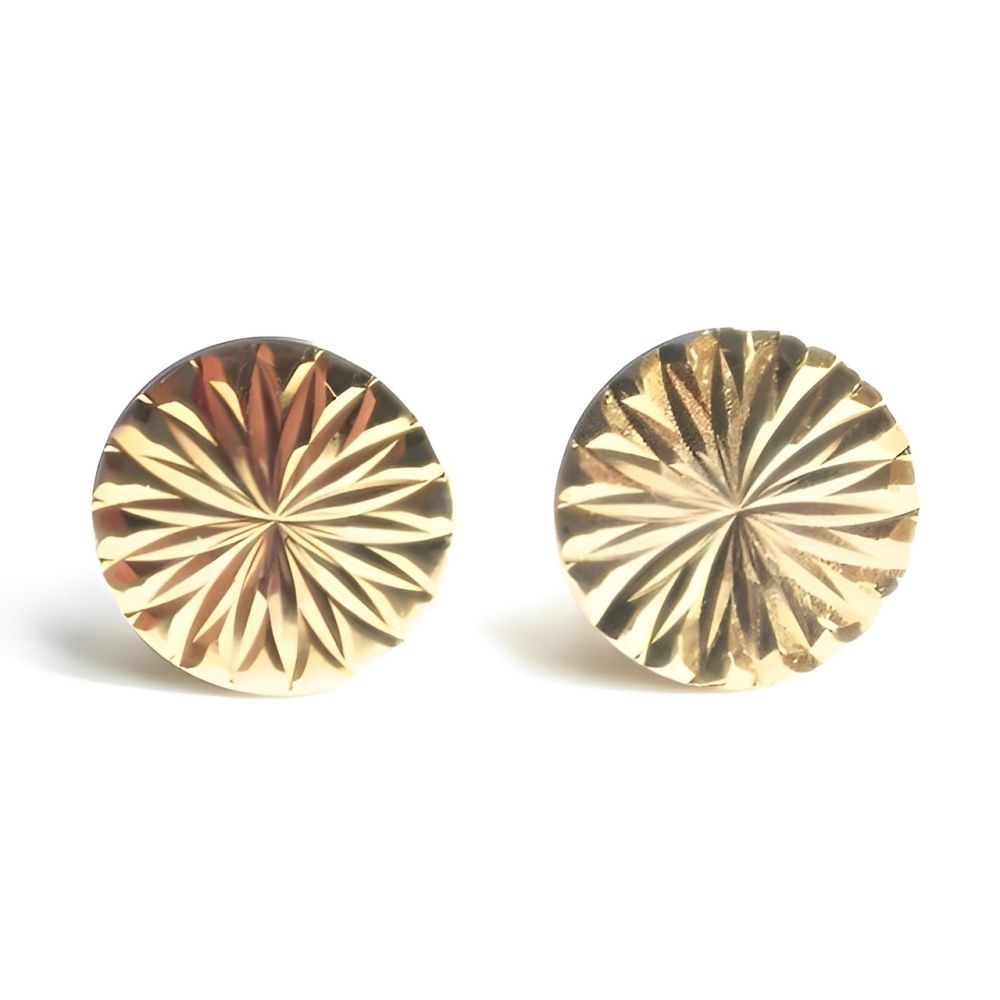 Vintage Pale Gold Tone Round Diamond Cut Cufflinks