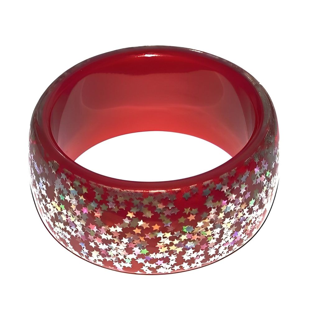 Red Faceted Rhinestone Bangles Dark Crimson Cabochon Gem