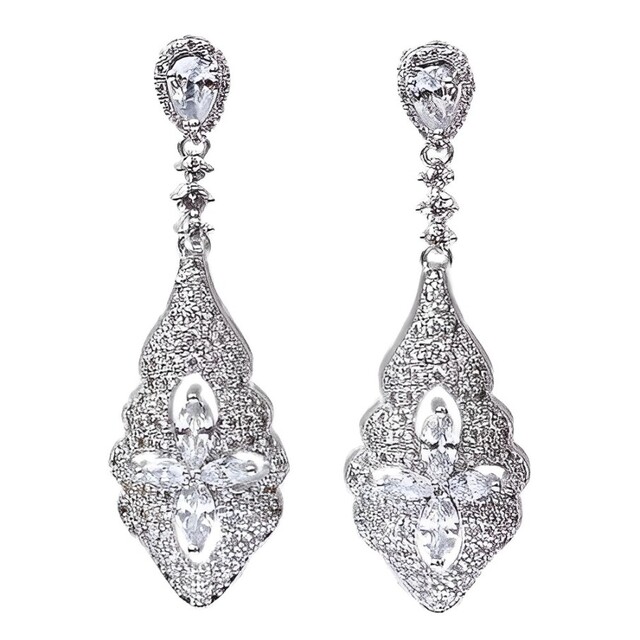 Vintage Style White Gold Plated Crystal Drop Earrings