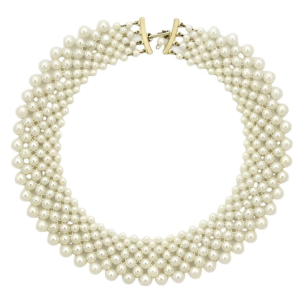 White Faux Pearl Collar Necklace circa 1950s