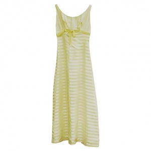Lemon Yellow Striped Satin Maxi Dress Velvet Bow circa 1960s