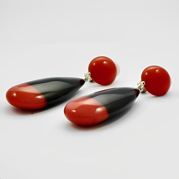 Marion Godart Red and Black Plastic Statement Earrings