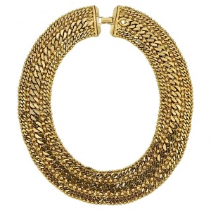 Monet Gold Plated Curb and Ball Chain Collar Necklace circa 1980s