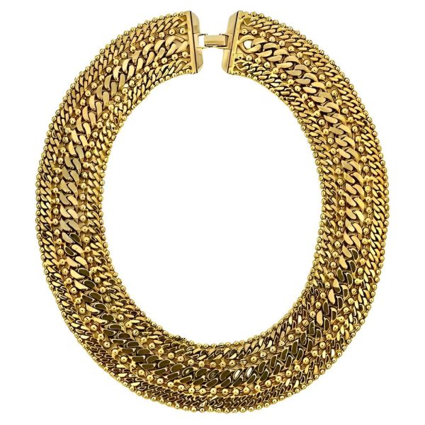 Monet Gold Plated Curb and Ball Chain Collar Necklace circa 1980s