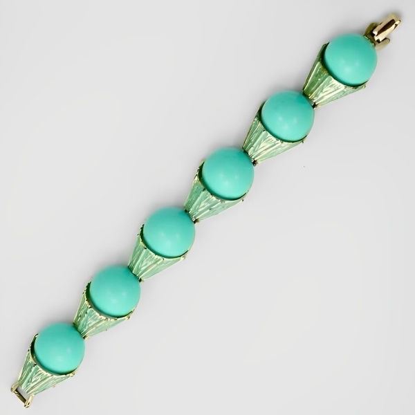 Gold Tone Bracelet with Turquoise Enamel and Lucite Links