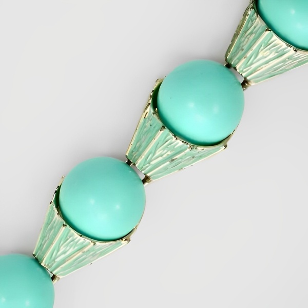 Gold Tone Bracelet with Turquoise Enamel and Lucite Links