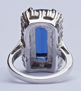 Panetta Blue Glass and Rhinestones Cocktail Ring circa 1970s