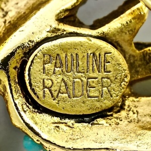Pauline Rader Amethyst Rhinestone Turquoise Glass Bird Brooch