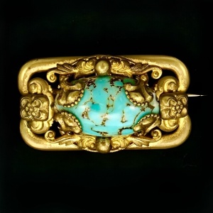 Czech Gold Plated and Faux Turquoise Brooch circa 1930s