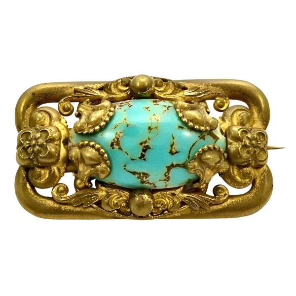 Czech Gold Plated and Faux Turquoise Brooch circa 1930s