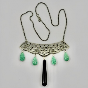 Reworked Tiara Crystal Necklace Peking Black Drops circa 1930s