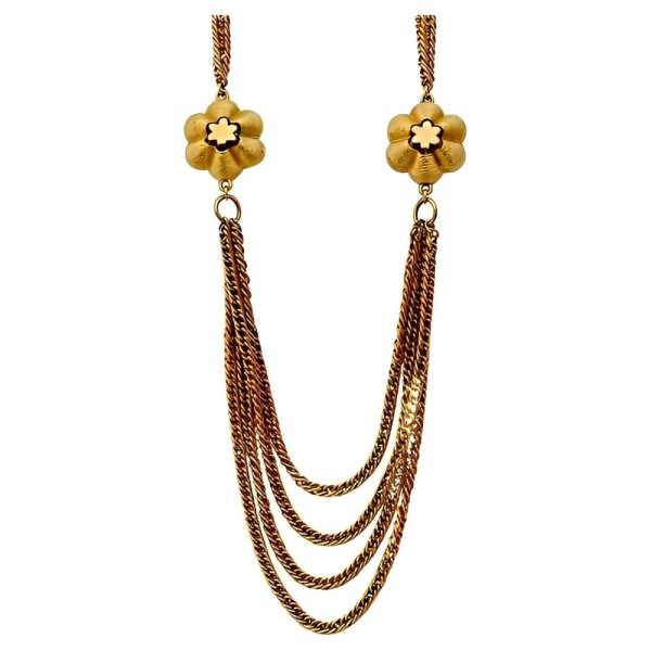 Roget Gold Plated Multi Strand Chain Flower Necklace