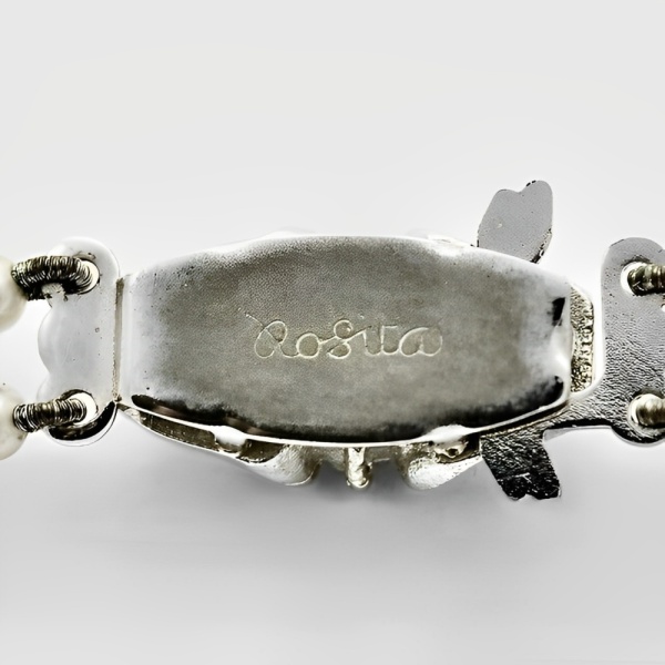 Rosita Ivory Faux Pearl Necklace Rhinestone Clasp circa 1950s