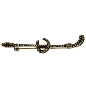 Silver and Marcasite Horseshoe and Riding Crop Brooch