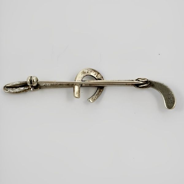 Silver and Marcasite Horseshoe and Riding Crop Brooch