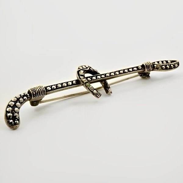 Silver and Marcasite Horseshoe and Riding Crop Brooch