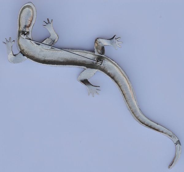 Silver Plated Faux Marcasite Lizard Statement Brooch