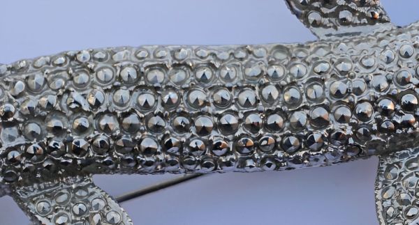Silver Plated Faux Marcasite Lizard Statement Brooch