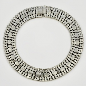 Silver Tone Classic Clear Rhinestone Collar / Necklace circa 1950s