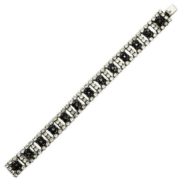 Silver Tone Clear and Blue Rhinestones Bracelet circa 1950s